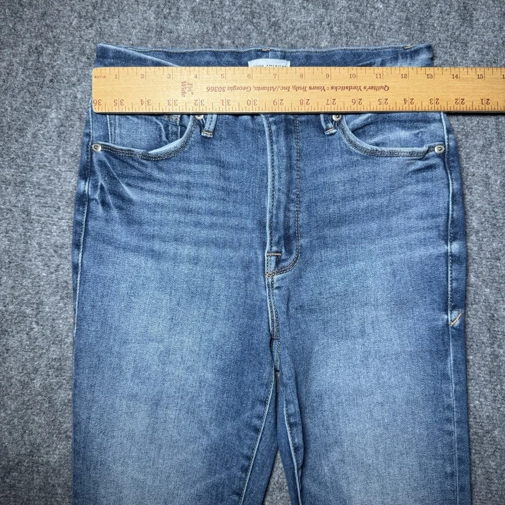 Good American Slim Straight Jeans Women 6/28 Blue Fade Denim Distressed 26x27